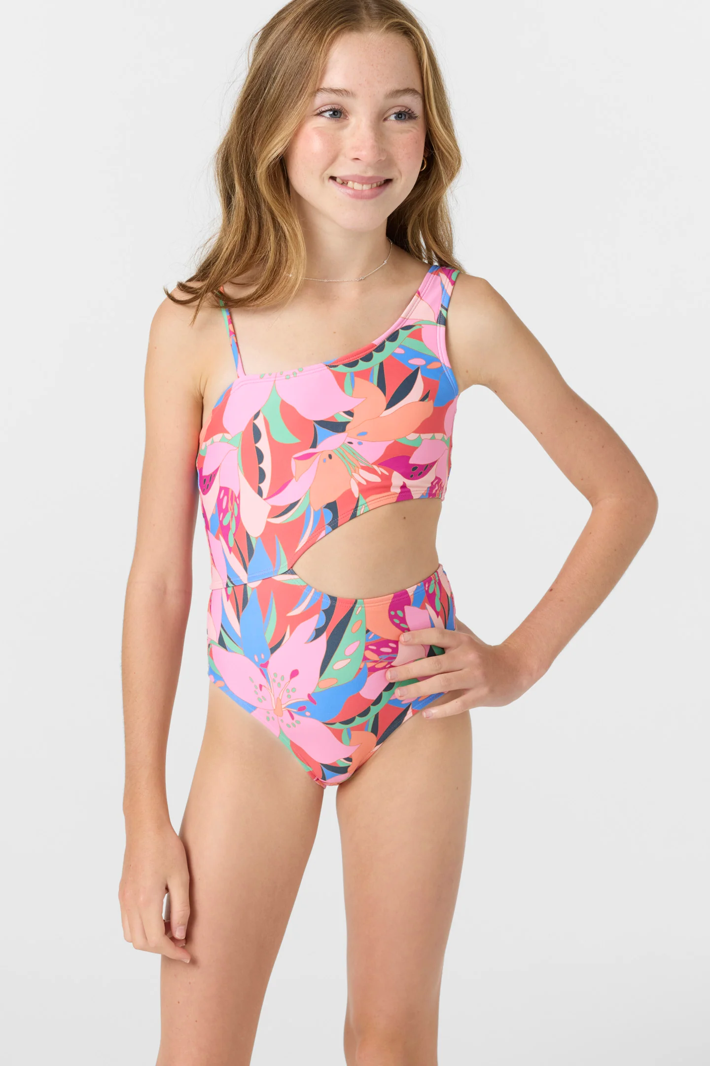Girl's Cabana Floral Asymmetrical One-Piece - Image 4