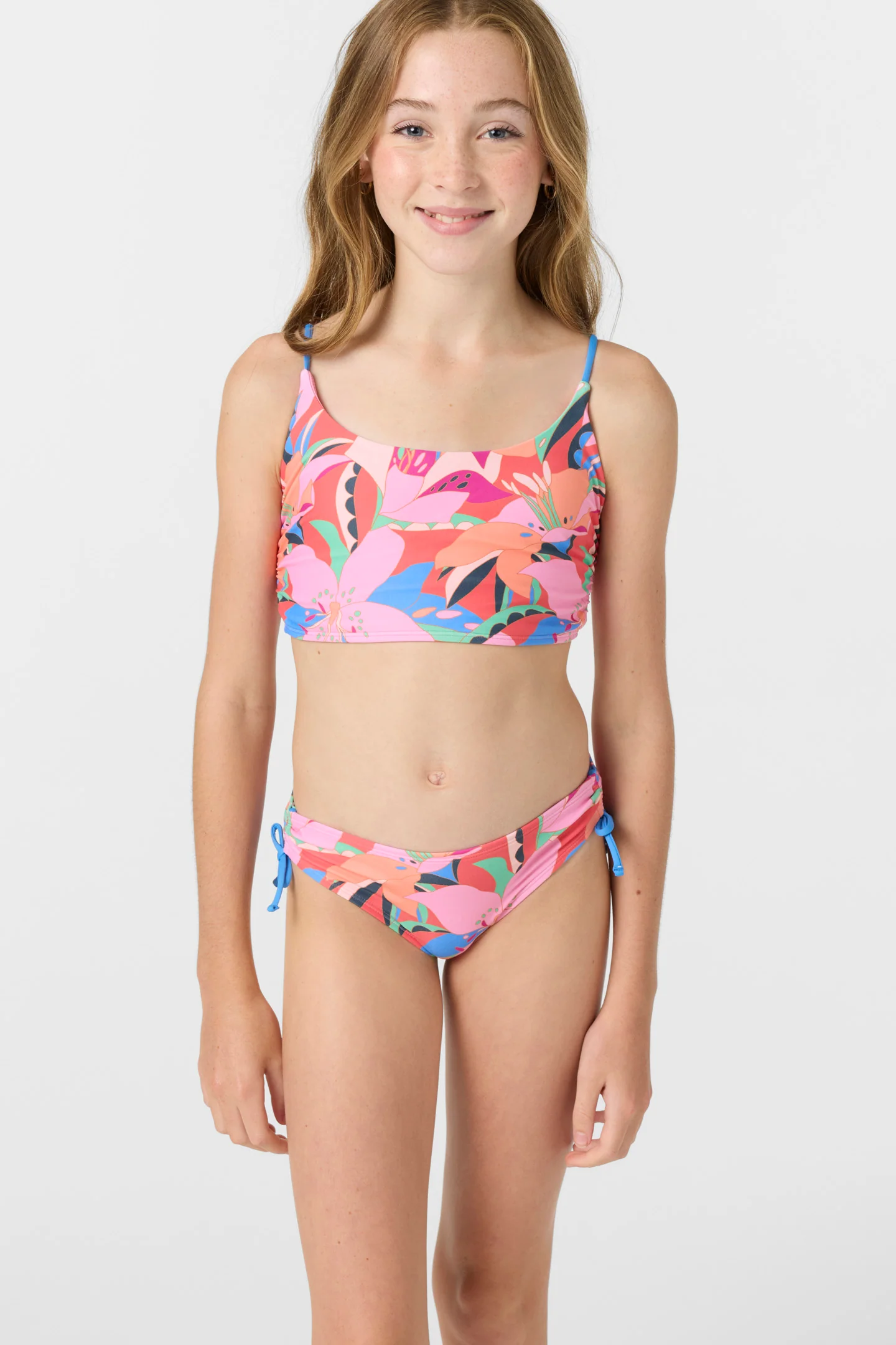 Girl's Cabana Floral Ruched Bralette Top Set