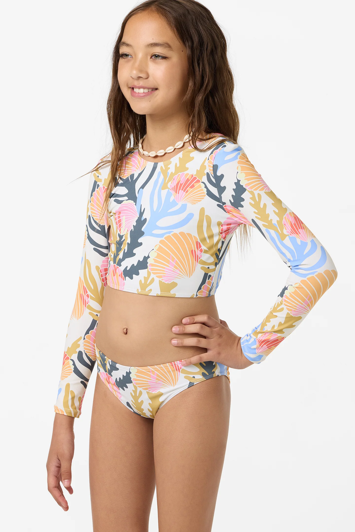 Girl's Cora Geo Long Sleeve Crop Swim Set - Image 5