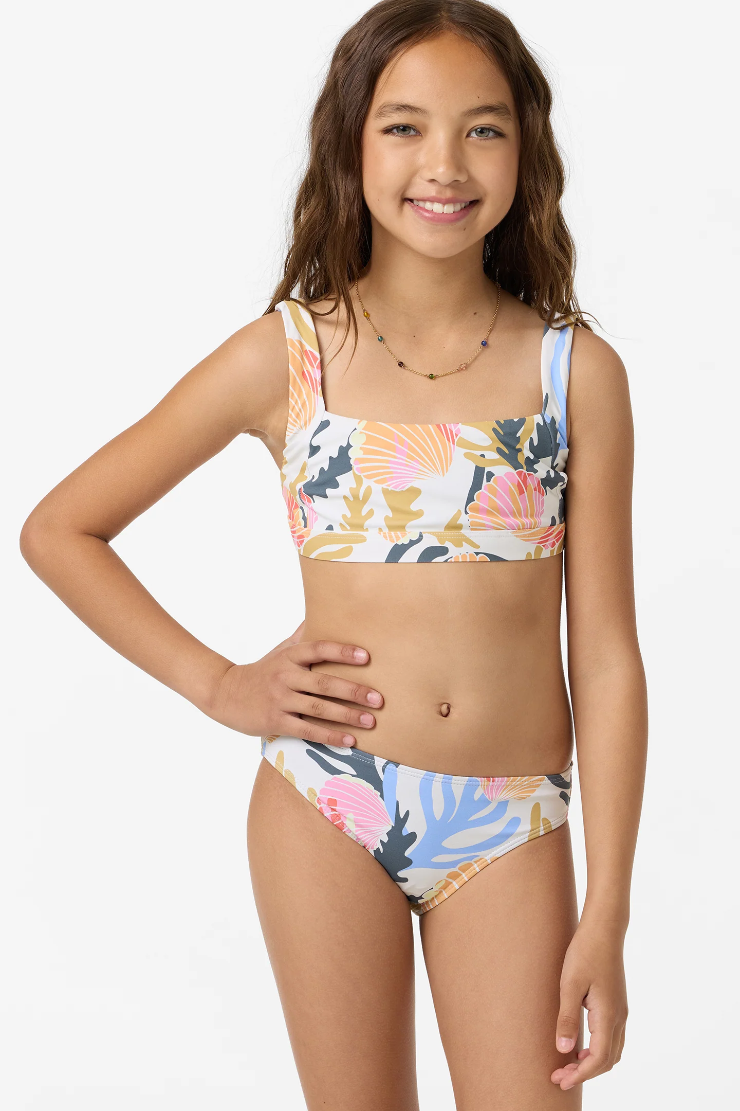 Girl's Cora Geo Square Neck Swim Set