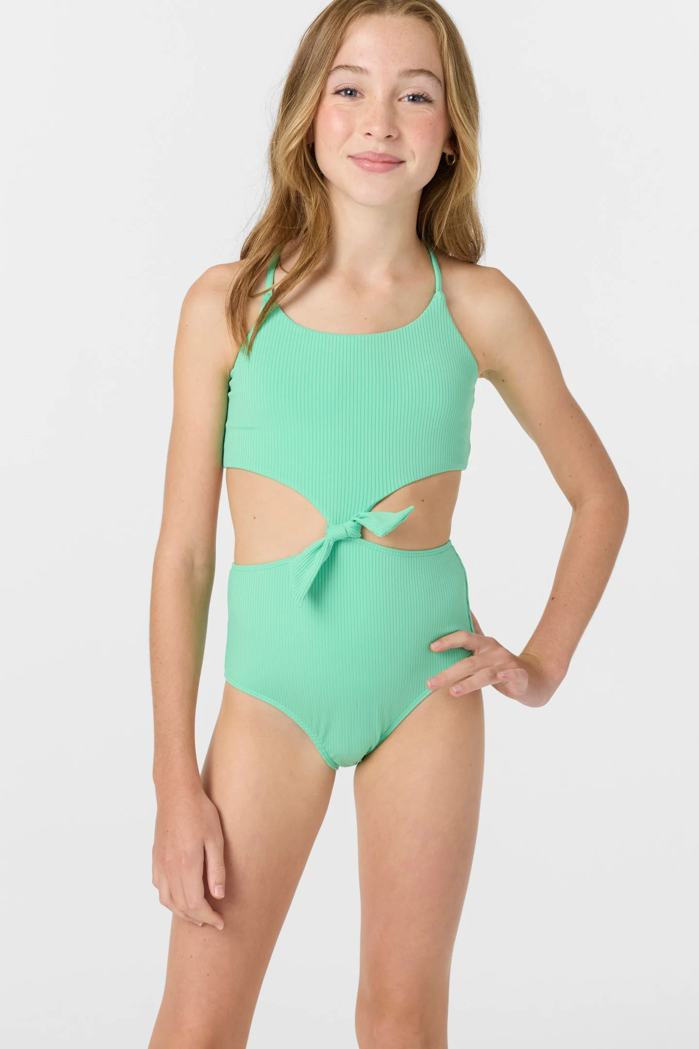 Girl's Dawnbreak Rib Knot Front One-Piece - Image 5