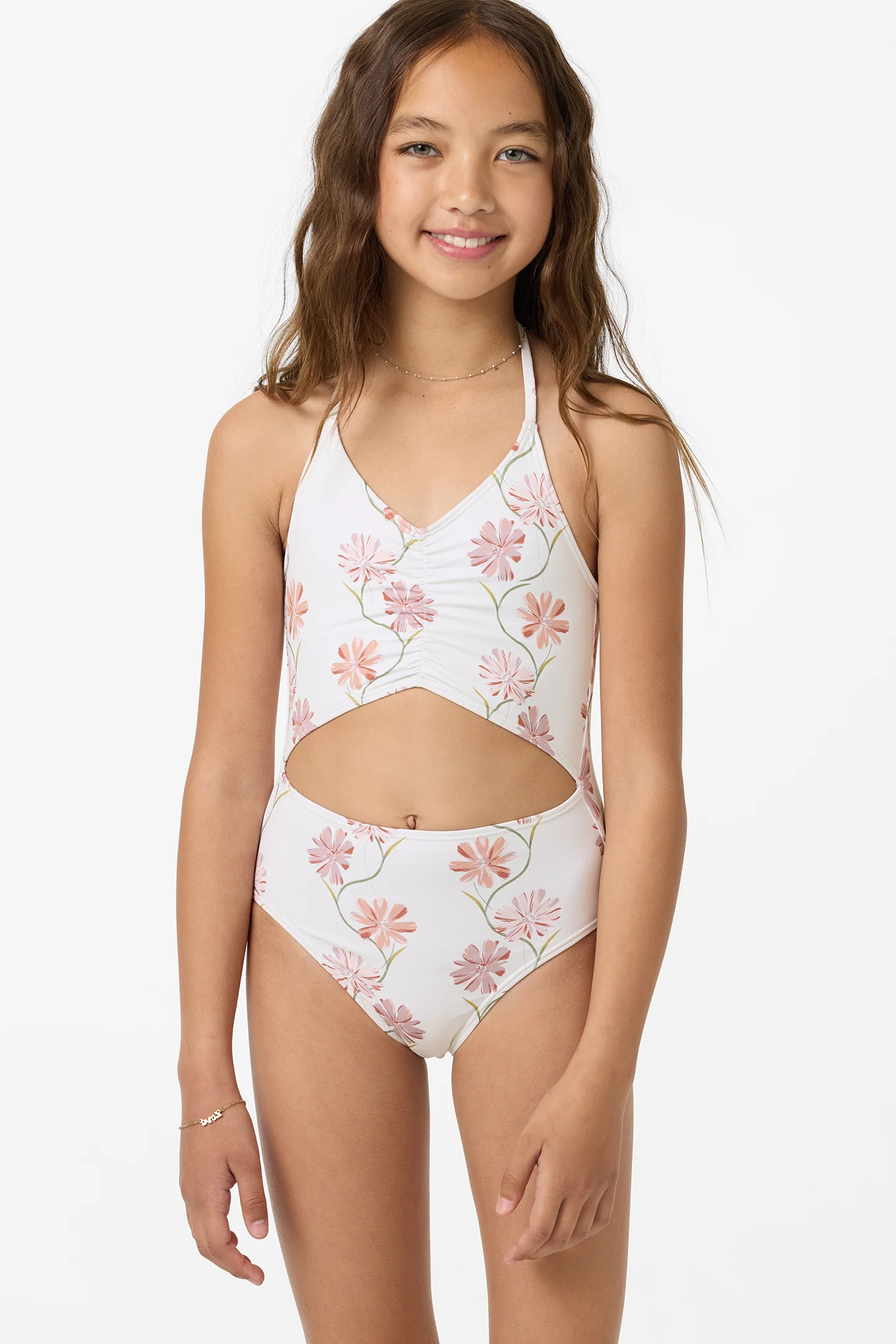 Girl's Ivy Floral Cinched One-Piece