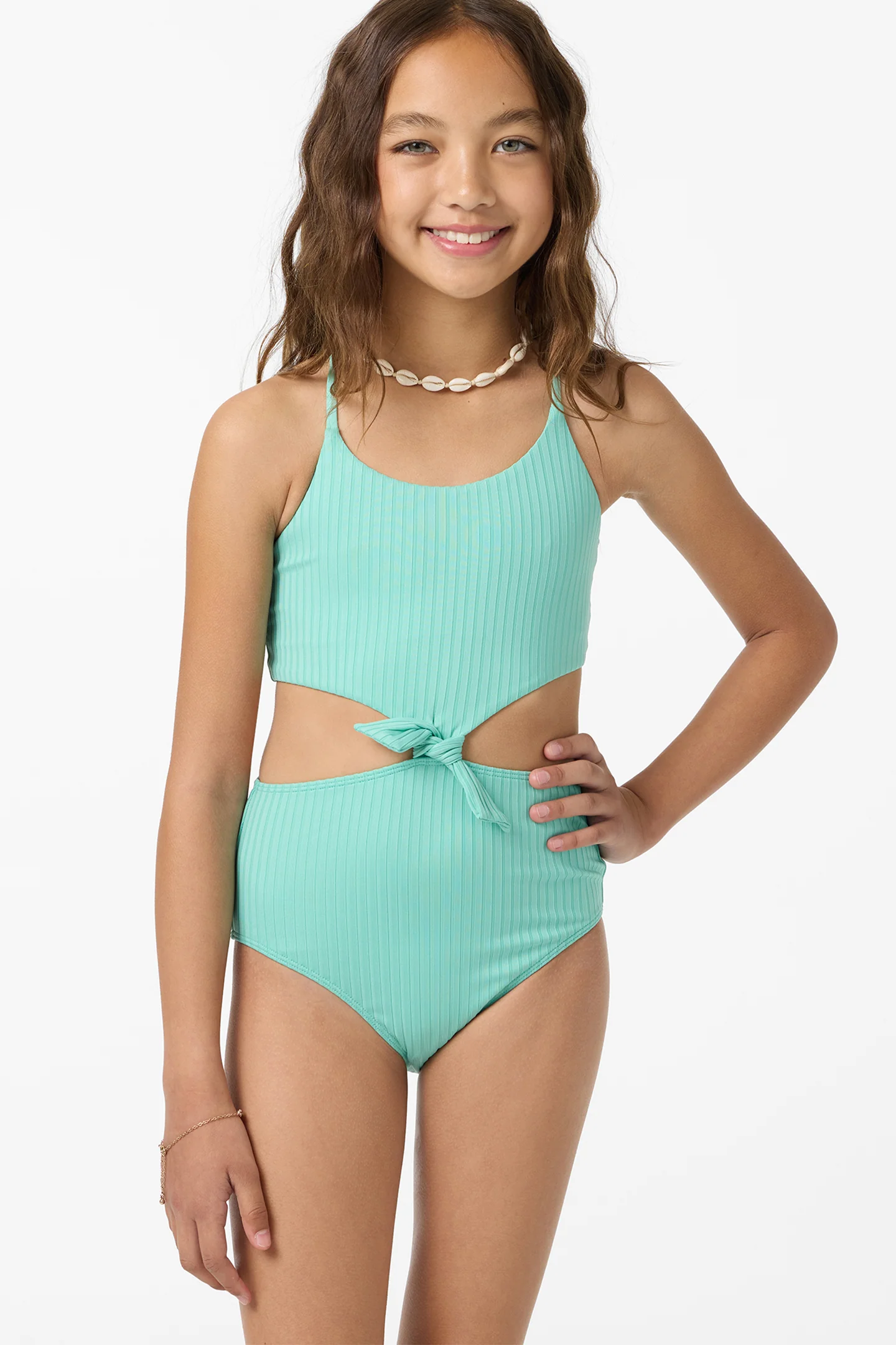 Girl's Shorebreak Rib Knot Front One-Piece
