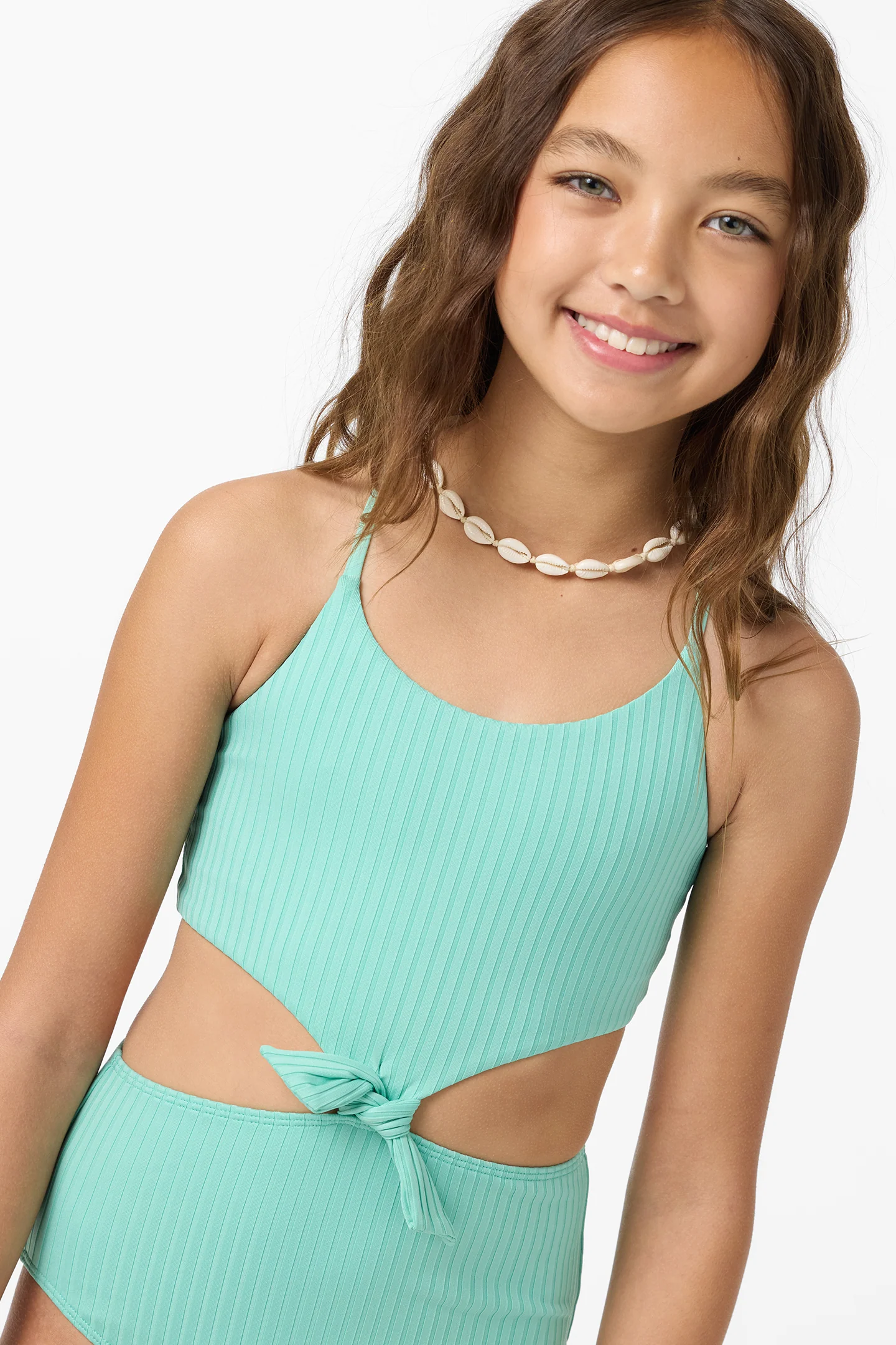 Girl's Shorebreak Rib Knot Front One-Piece - Image 4