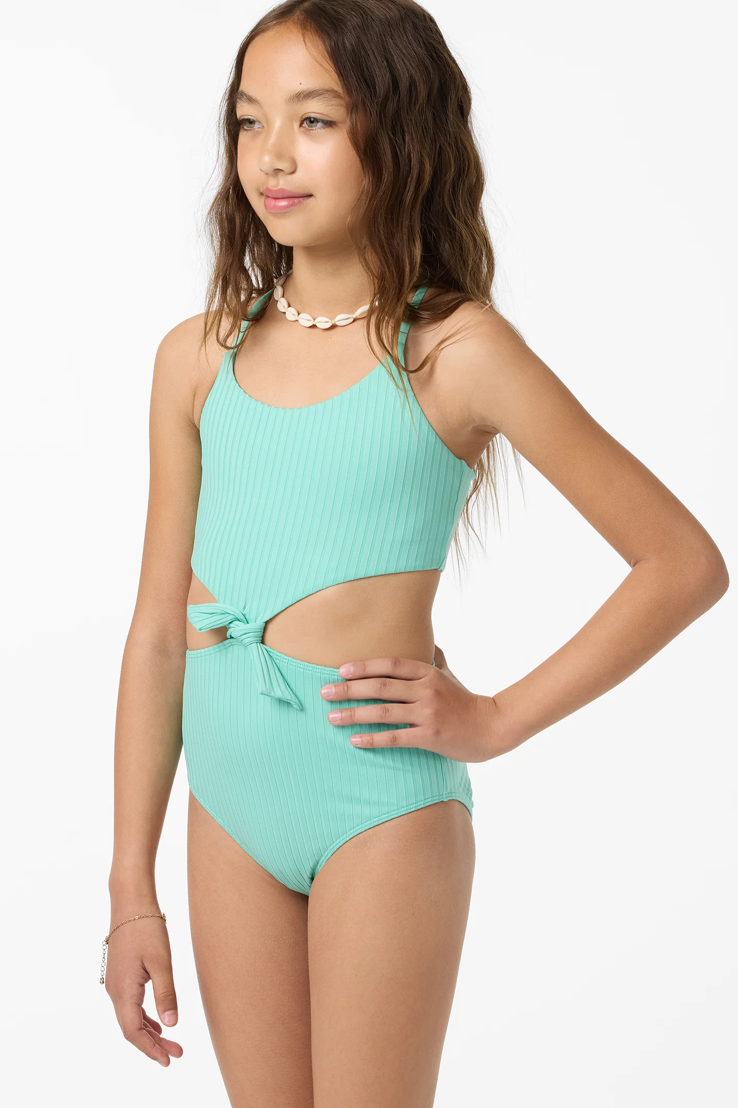 Girl's Shorebreak Rib Knot Front One-Piece - Image 5