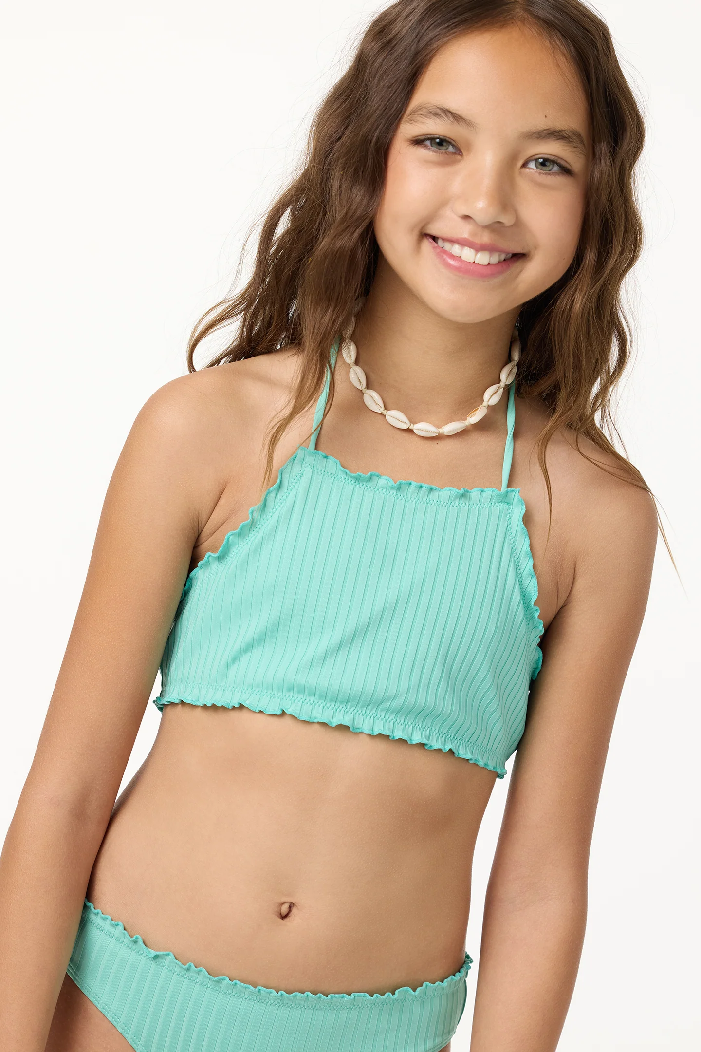 Girl's Shorebreak Rib Ruffle Edge Hi Neck Swim Set - Image 4