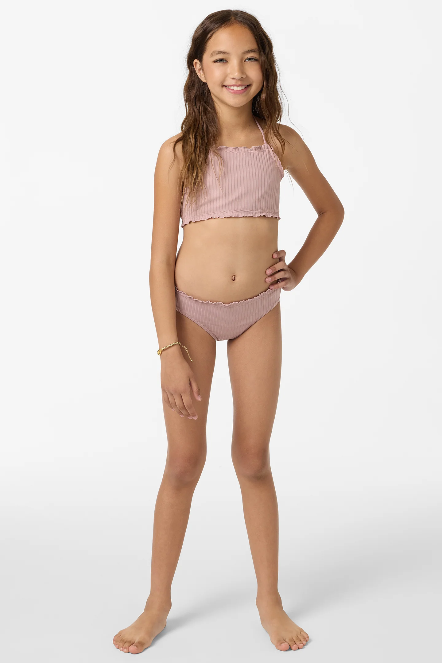 Girl's Shorebreak Rib Ruffle Edge Hi Neck Swim Set - Image 3