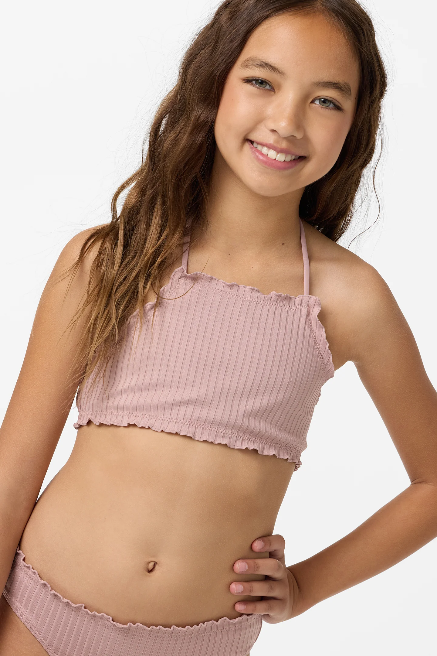 Girl's Shorebreak Rib Ruffle Edge Hi Neck Swim Set - Image 4